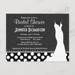 Postal De Invitación Puntos de polka blancos y negros