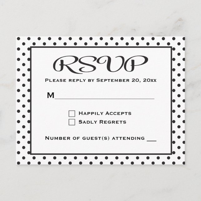 Postal De Invitación Puntos Polka RSVP Boda/Fiesta blanco y negro (Anverso)