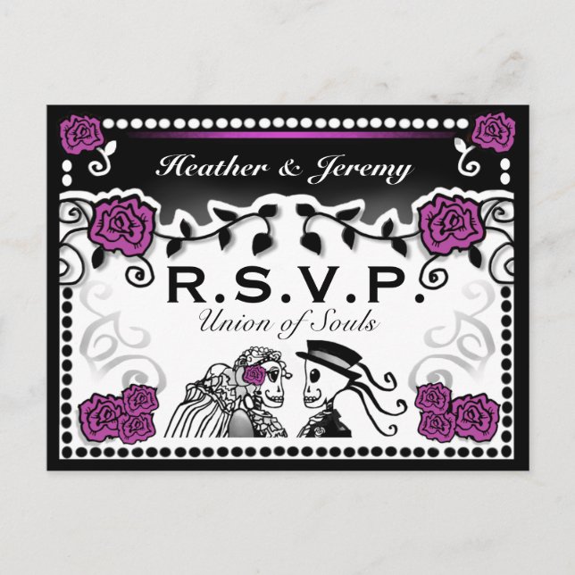 Postal De Invitación Purple Black Union of Souls Wedls RSVP PostCard (Anverso)
