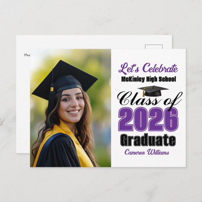 Postal De Invitación Purple Class of 2026 Photo Graduation Party (Anverso / Reverso)