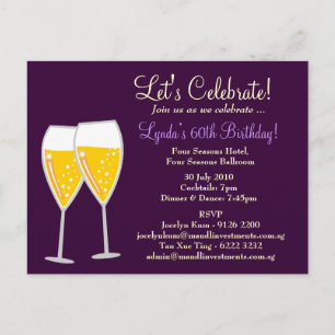 POSTAL DE INVITACIÓN PURPLE DE CELEBRACIÓN DE 311-CHAMPAÑA