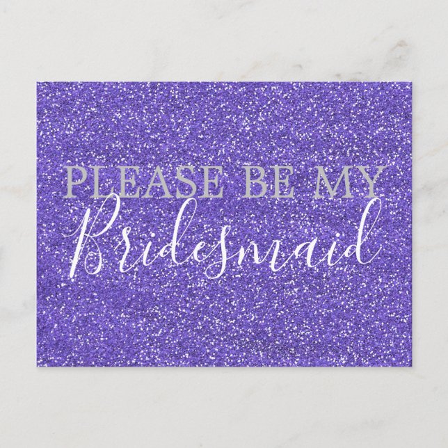 Postal De Invitación Purple Faux Purpurina Bridesmaid Propuesta (Anverso)