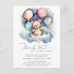 Postal De Invitación Purple We Can Bearly Wait Cute Baby Shower