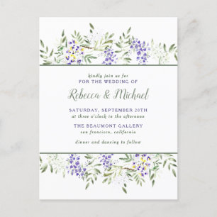 Postal De Invitación Púrpura acuarela Wisteria Boda Floral