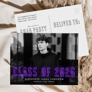 Postal De Invitación Púrpura Neón de 2025 Partido de Graduación de Foto
