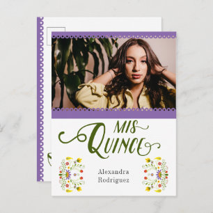 Postal De Invitación Púrpura Tradicional México Floral Foto Quinceanera