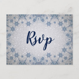Postal De Invitación Purpurina Blue Snowflakes winter Wedding Rsvp