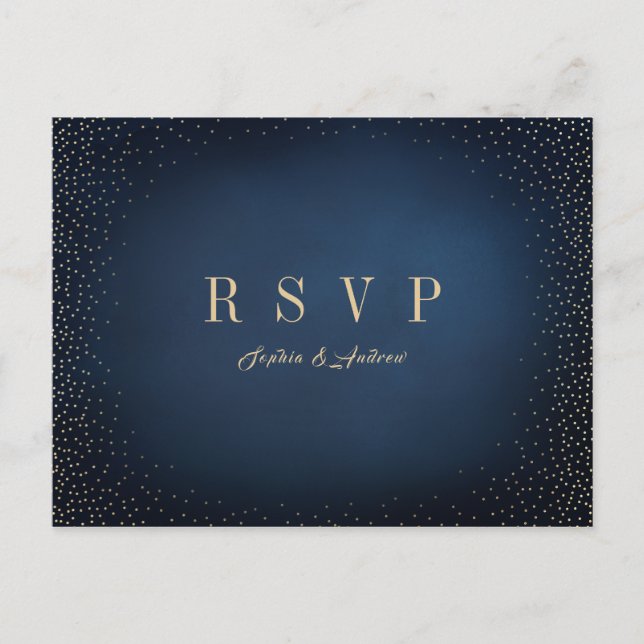 Postal De Invitación Purpurina de Marina y Oro Matrimonio Simple RSVP (Anverso)