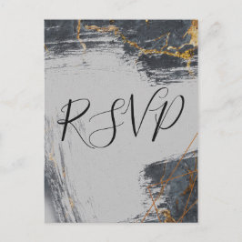 Postal De Invitación Purpurina de mármol RSVP geométrica
