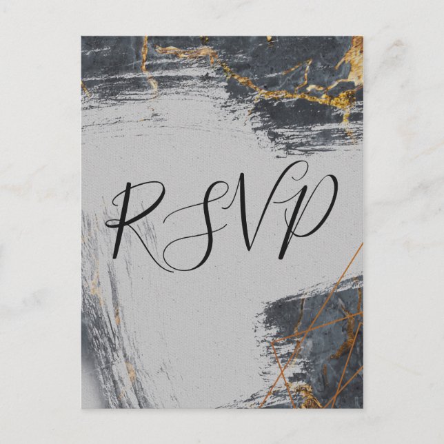 Postal De Invitación Purpurina de mármol RSVP geométrica (Anverso)