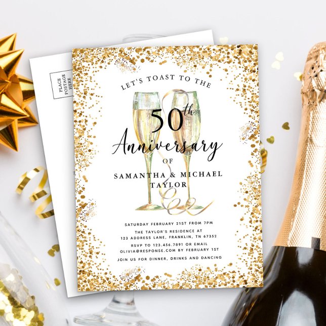 Postal De Invitación Purpurina de oro 50° aniversario Boda (Subido por el creador)