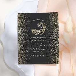 Postal De Invitación Purpurina de oro Confetti Masquerade Quinceañera