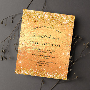 Postal De Invitación Purpurina de oro de cumpleaños glamoroso
