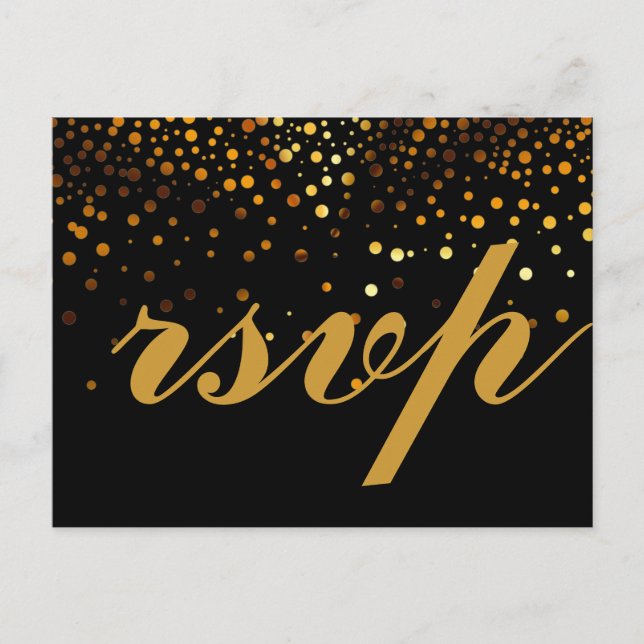 Postal De Invitación Purpurina de oro Faux Relieve metalizado Glamour W (Anverso)