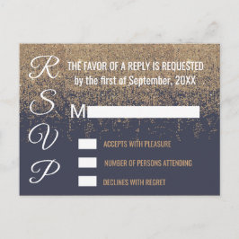 Postal De Invitación Purpurina de oro resalta RSVPs azules de la marina