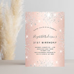 Postal De Invitación Purpurina de plata rosa de cumpleaños elegante<br><div class="desc">Una invitación moderna, elegante y glamurosa para una fiesta de cumpleaños número 21 (o cualquier edad). Un falso rosa de fondo metálico de aspecto dorado con polvo falso purpurina plateado. El nombre está escrito con un guión moderno de estilo con letras a mano de color gris. Personalice y agregue los...</div>