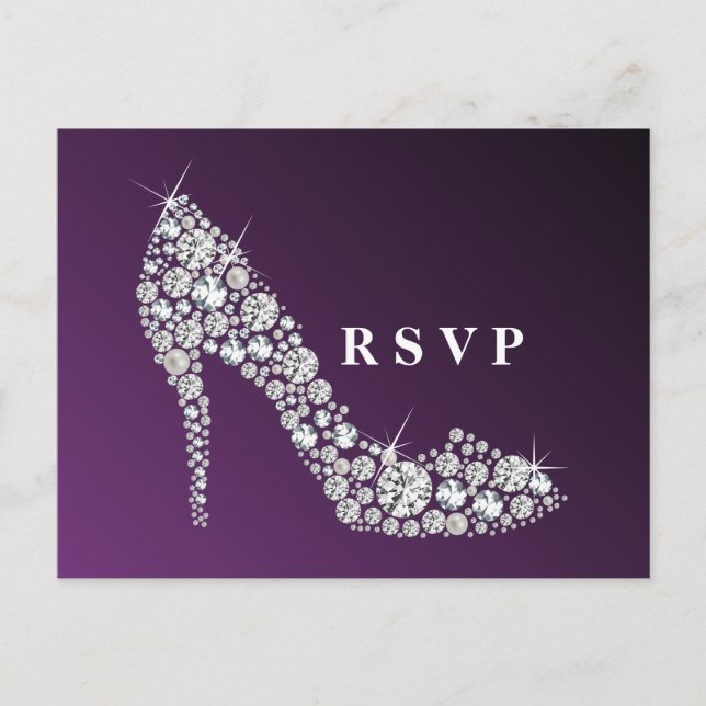 Postal De Invitación purpurina de tacones altos de diamante elegante RS (Anverso)