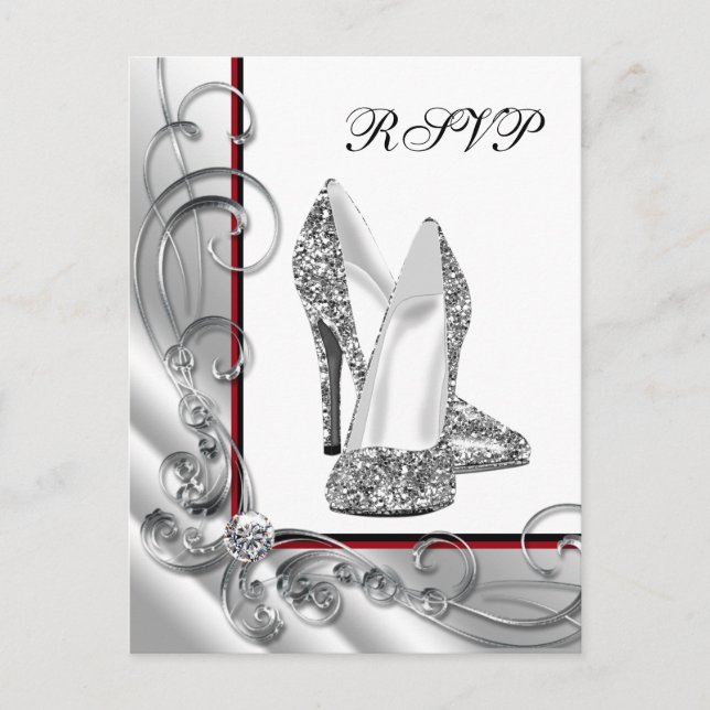 Postal De Invitación Purpurina High Heel Shoe RSVP (Anverso)