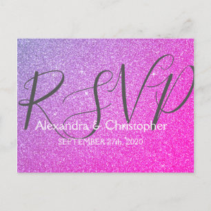 Postal De Invitación Purpurina morado y rosa y Sparkle RSVP