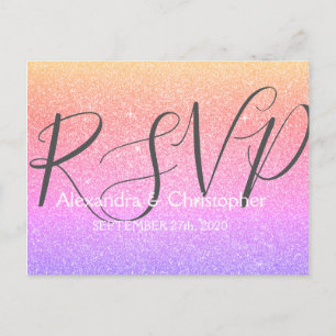 Postal De Invitación Purpurina morado y rosa y Sparkle RSVP