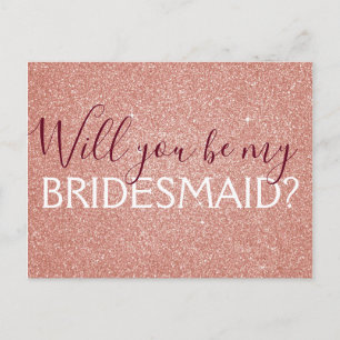 Postal De Invitación Purpurina Rosa Dorada Borgoña Esparkle Bridesmaid