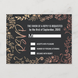 Postal De Invitación Purpurina Rosa Gold Floral Gold Ombre RSVP