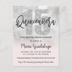 Postal De Invitación Purpurina rosado Girly Grunge Quinceañera