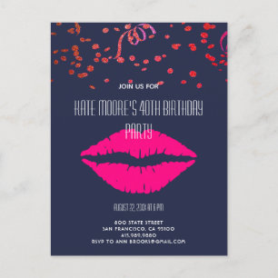 Postal De Invitación Purpurina Y Glam Confetti Y Ligas En Negro