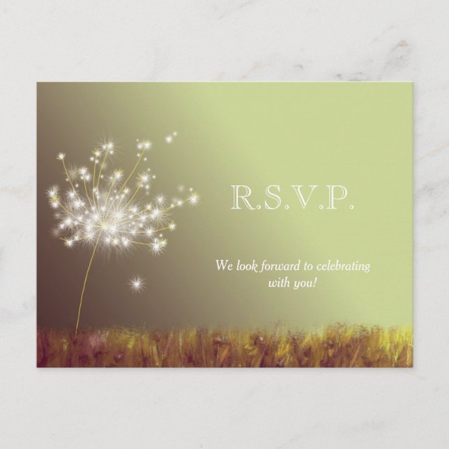 Postal De Invitación Purpurinoso Meadow Dandelions Wedding RSVP (Anverso)