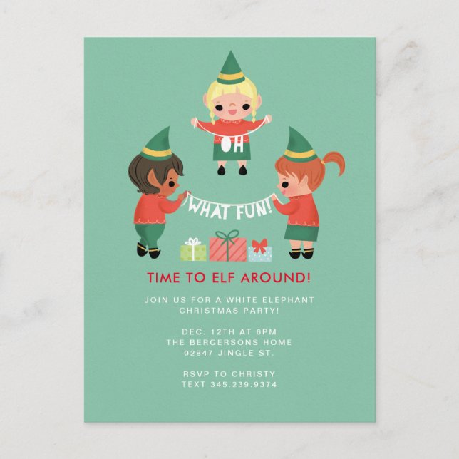 Postal De Invitación ¡Qué divertido! Es hora de hacer el duende. (Anverso)
