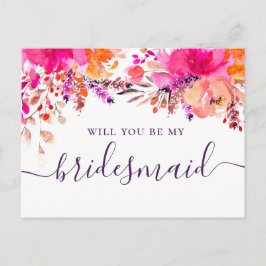 Postal De Invitación ¿Quieres ser mi dama de honor. Acuarela floral ros