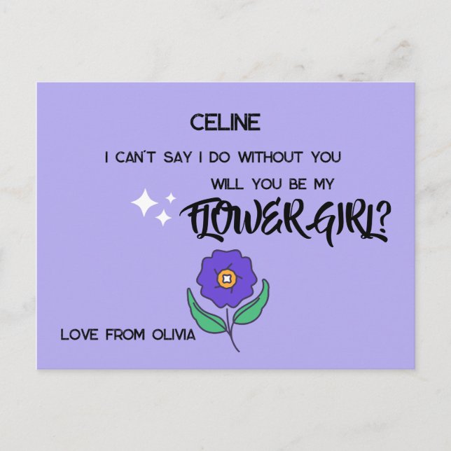 Postal De Invitación ¿Quieres ser mi niña de las flores? Texto editable (Anverso)