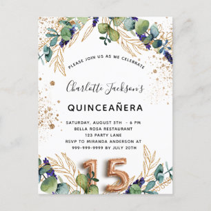 Postal De Invitación Quinceanera eucalyptus verde purpurina elegante