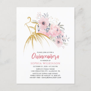 Postal De Invitación Quinceanera Floral Moderna 15º cumpleaños