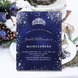 Postal De Invitación Quinceanera purpurina de plata azul polvo tiara co
