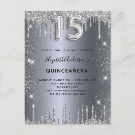 Postal De Invitación Quinceanera purpurina de plata polvo