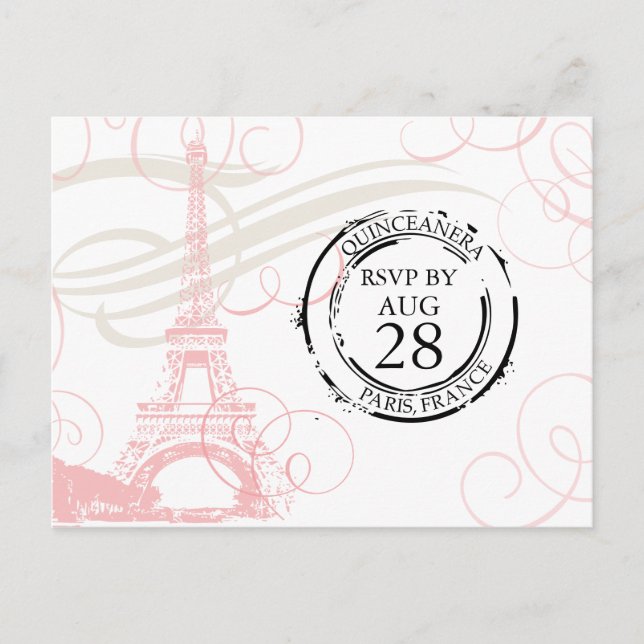Postal De Invitación Quinceanera | RSVP de París (Anverso)