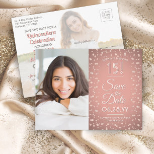 Postal De Invitación Quinceañera Salven la foto Rosa de oro