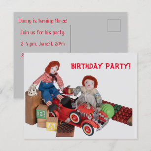 Postal De Invitación Raggedy Ann Andy Birthday, motor de bomberos infan