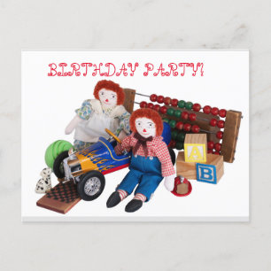 Postal De Invitación Raggedy Ann Andy juguete niño chica bebé de cumple