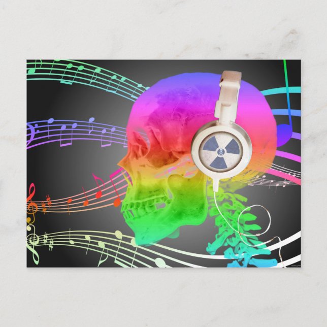 Postal De Invitación Rainbow Trippy Skull Music Psychedeld Dance Fiesta (Anverso)