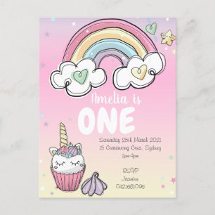 Postal De Invitación Rainbow Unicorn