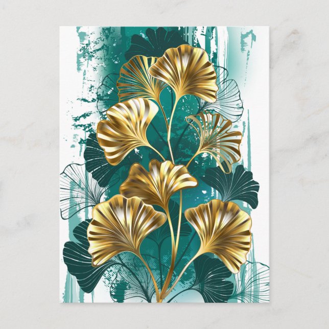 Postal De Invitación Rama con hojas doradas Ginko Biloba (Anverso)