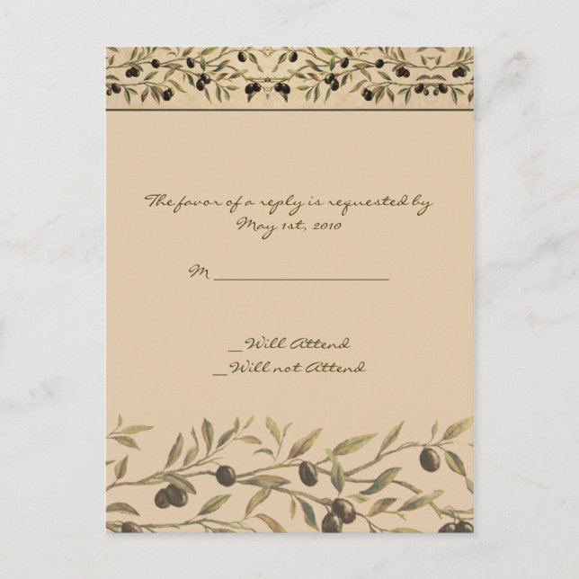 Postal De Invitación Rama de Olivo: Un RSVP Toscano (Anverso)