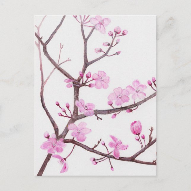 Postal De Invitación Rama en floración de melocotón rosa en primavera (Anverso)