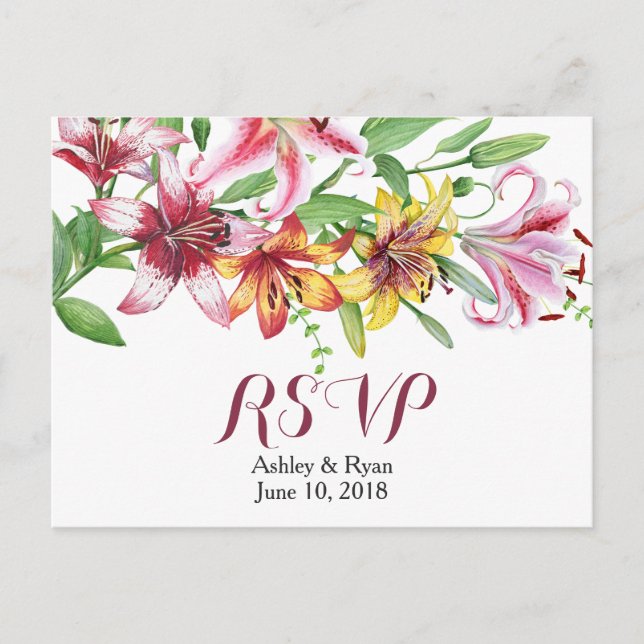 Postal De Invitación Ramo de Flores de Lirio RSVP de Boda (Anverso)