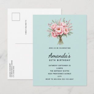 Postal De Invitación Ramo de flores de peonía rosa bonito cumpleaños