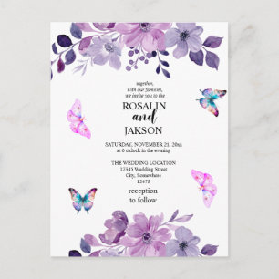 Postal De Invitación Ramo de flores púrpura acuarela