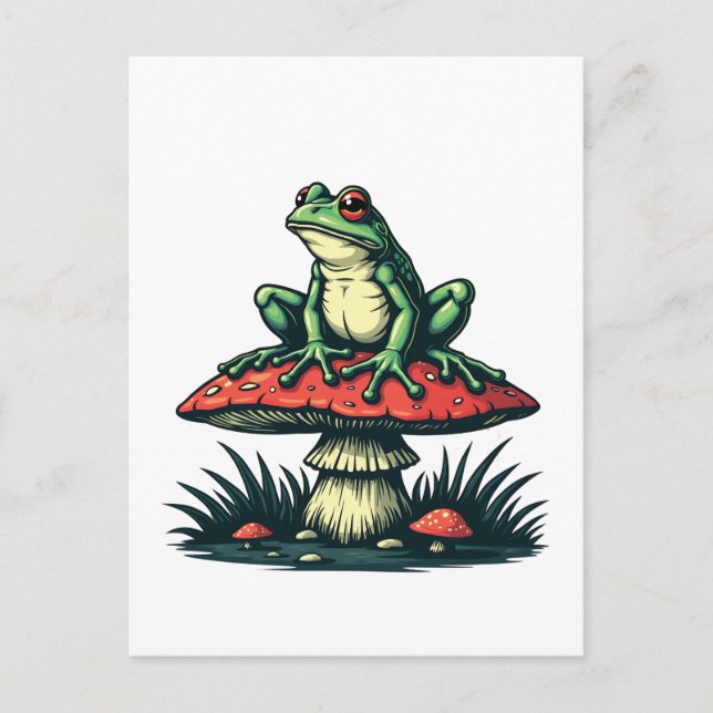Postal De Invitación Rana en hongos mágicos del bosque de champiñones C (Anverso)