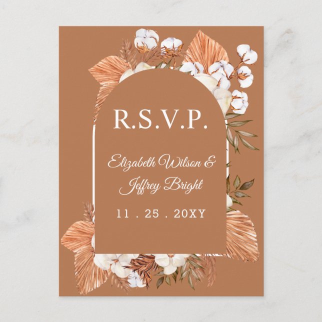 Postal De Invitación Rastic Terracotta Boho Pampas Arched RSVP (Anverso)